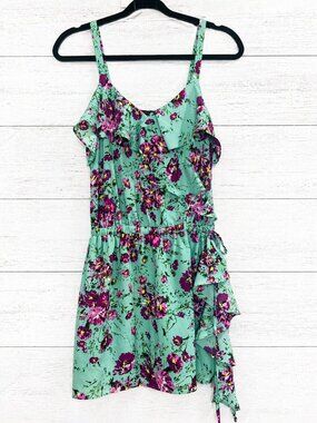 Francesca’s Pure Sugar Mint Floral Ruffle Faux Wrap Dress Small Like New